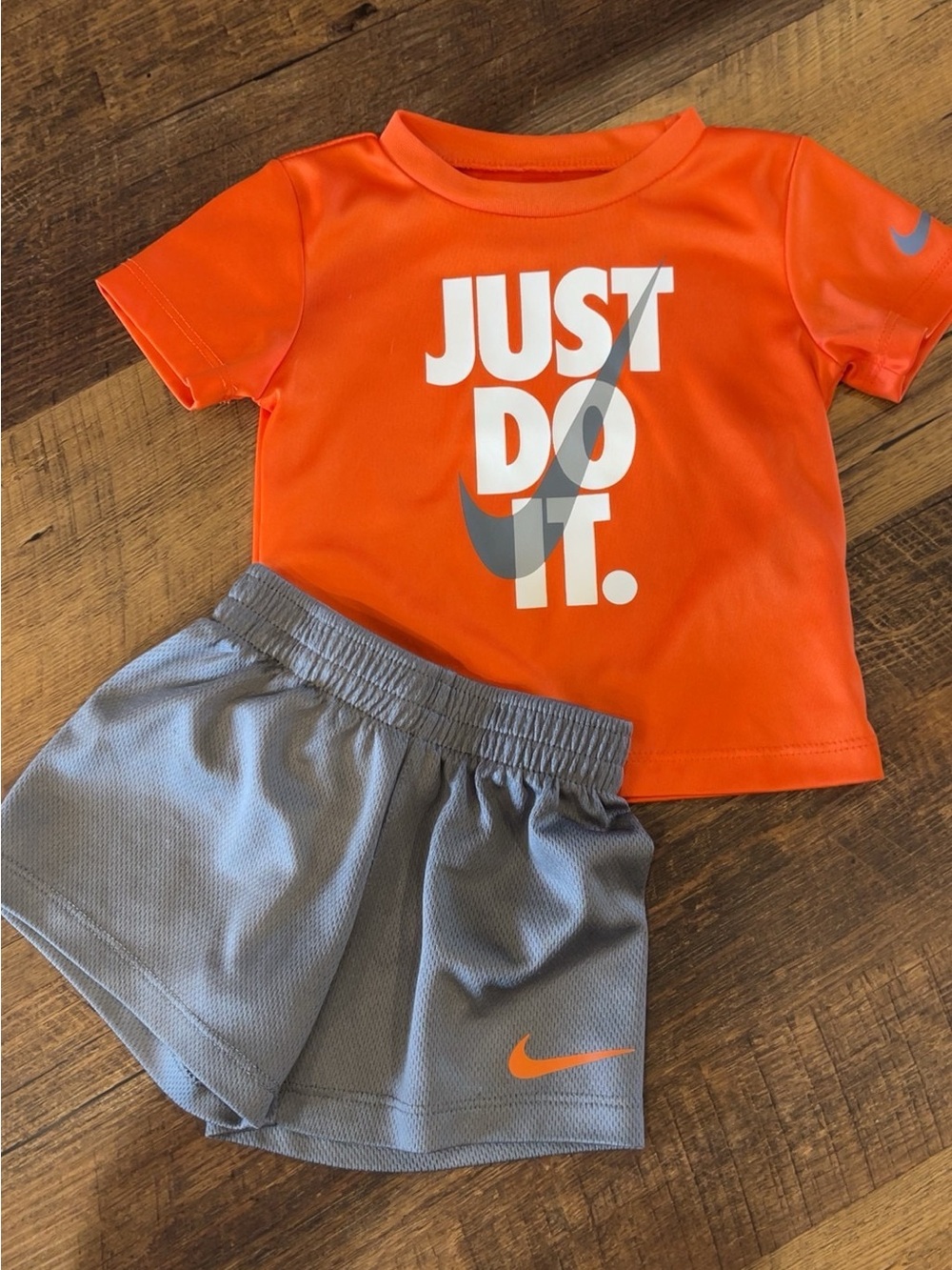 Nike Orange 'Just Do It' Tee with Gray Athletic Shorts